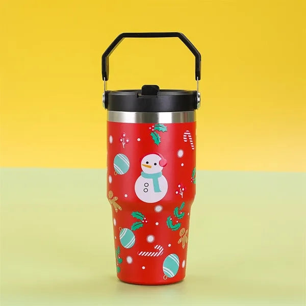 30 Oz. Custom Christmas Theme Vacuum Mug with Straw Lid