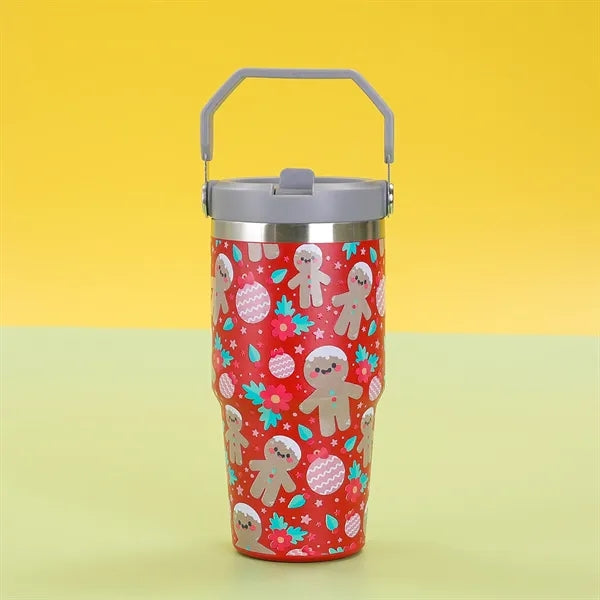 30 Oz. Custom Christmas Theme Vacuum Mug with Straw Lid
