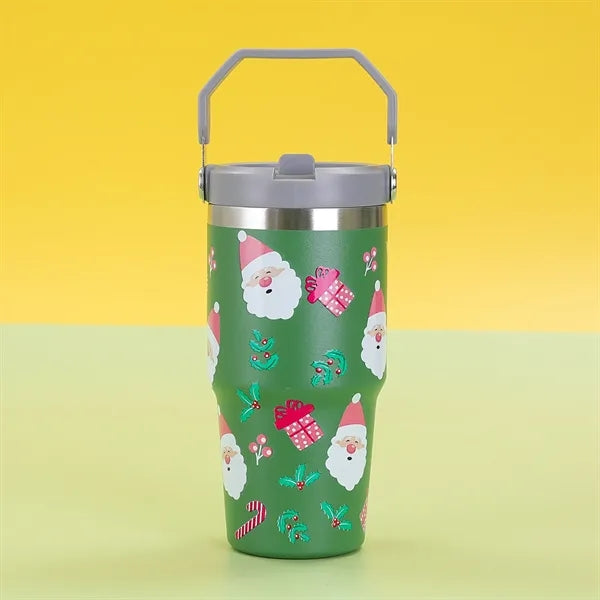 30 Oz. Custom Christmas Theme Vacuum Mug with Straw Lid