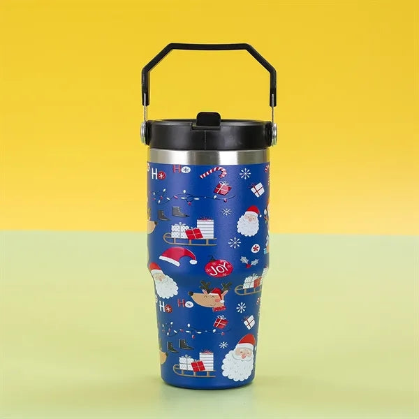 30 Oz. Custom Christmas Theme Vacuum Mug with Straw Lid