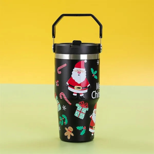 30 Oz. Custom Christmas Theme Vacuum Mug with Straw Lid