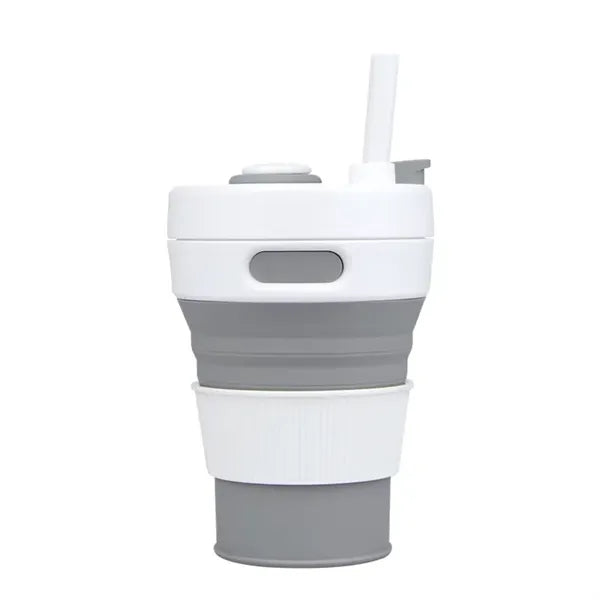 15 Oz. Portable Silicone Foldable Sippy Cup W/Drinking Straw
