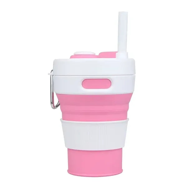 15 Oz. Portable Silicone Foldable Sippy Cup W/Drinking Straw