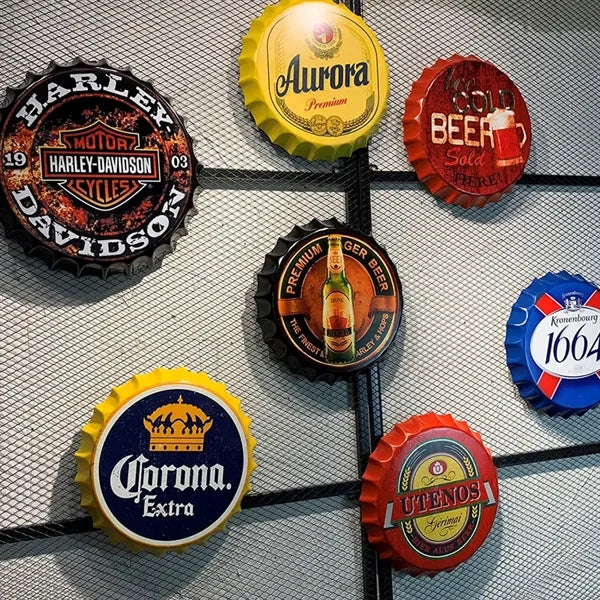 Retro Tin Metal Beer Bottle Caps Wall Sign