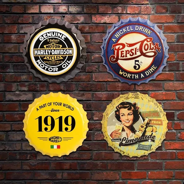 Retro Tin Metal Beer Bottle Caps Wall Sign