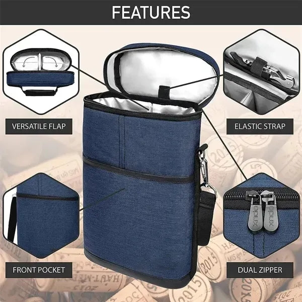 2 Bottle Wine Carrier Tote Insulated Leakproof Cooler Bag