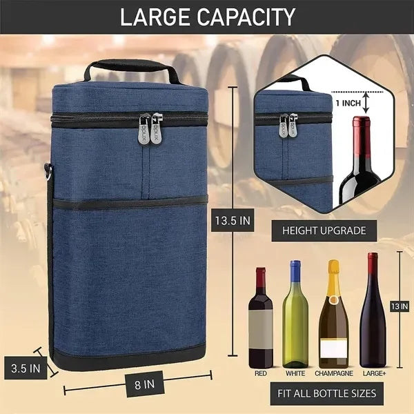 2 Bottle Wine Carrier Tote Insulated Leakproof Cooler Bag
