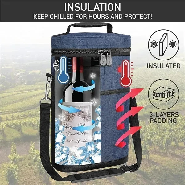 2 Bottle Wine Carrier Tote Insulated Leakproof Cooler Bag