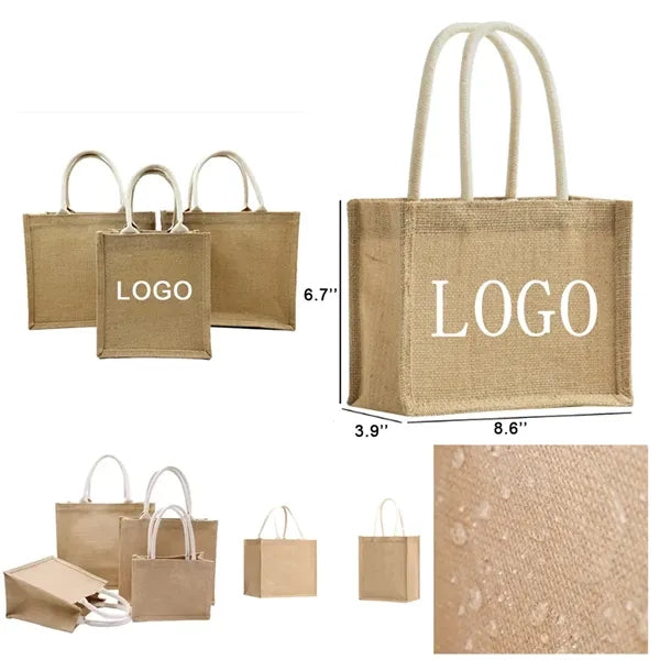 100% Natural Jute Burlap Tote Bag With Soft Canvas Handles