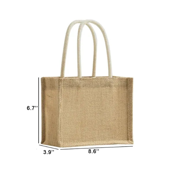 100% Natural Jute Burlap Tote Bag With Soft Canvas Handles