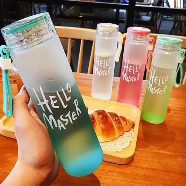 Gradient Colorful Frosted Glass Bottle With Carrying Handle