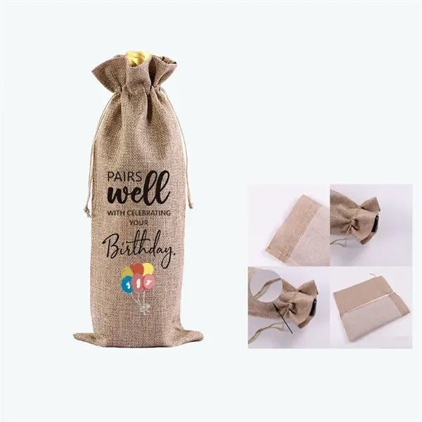 Burlap Linen Cloth Wine Bottle Gift Bags with Drawstrings