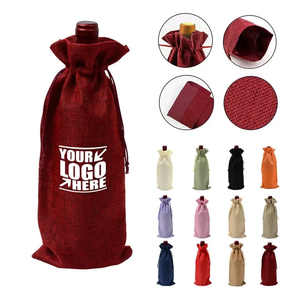 Jute Drawstring Wine Bottle Bag
