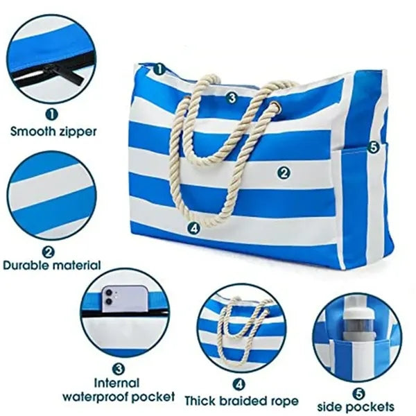 Large Polyester Beach Tote Bags with Zipper