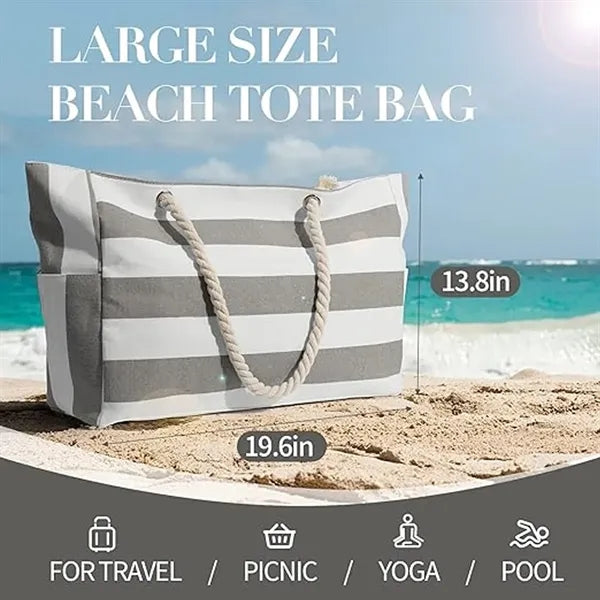 Large Polyester Beach Tote Bags with Zipper