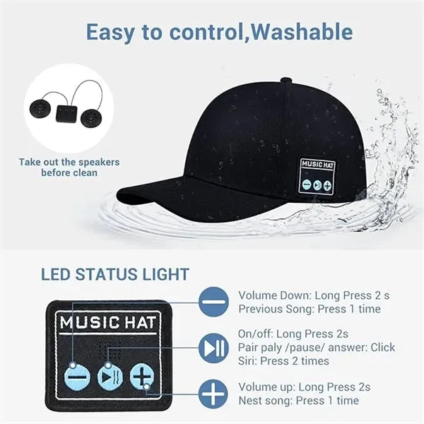 Baseball Cap with Bluetooth Stereo Music Speaker