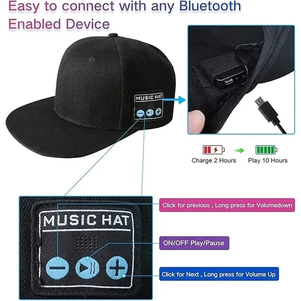 Baseball Cap with Bluetooth Stereo Music Speaker