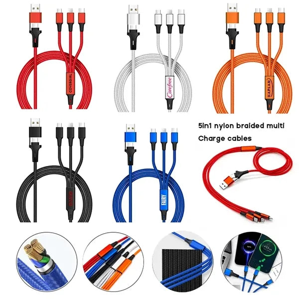 5In1 Multi Nylon Braided Charge Cables For Mobiles
