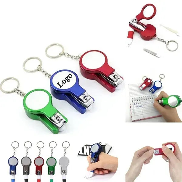 Nail Clipper Keychain With Ballpoint Pen And Mirror