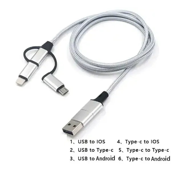 Portable Nylon Braided Charging Cord 5in1 Cables For Office