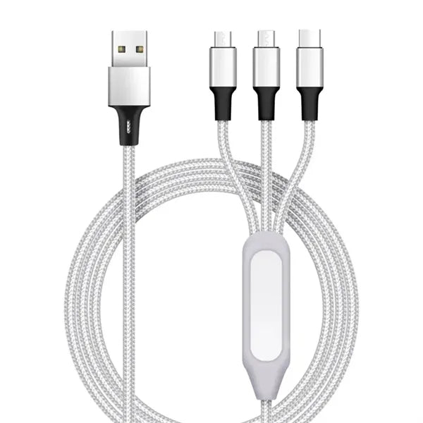 Multi 3 in 2 Charging Cables for Home and Travel With LED