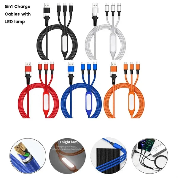 Multi 3 in 2 Charging Cables for Home and Travel With LED