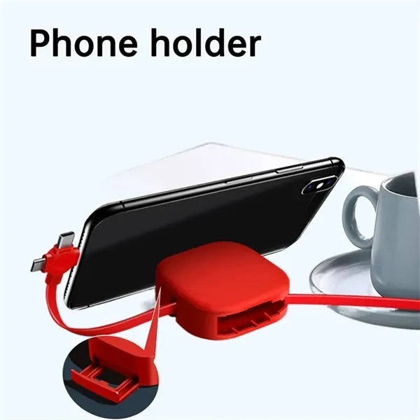 3 in 1 Charging Cable Retractable Square With Mobile Holder