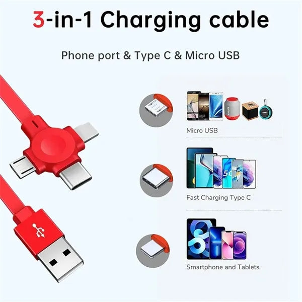 3 in 1 Charging Cable Retractable Square With Mobile Holder
