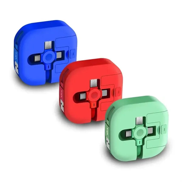 3 in 1 Charging Cable Retractable Square With Mobile Holder