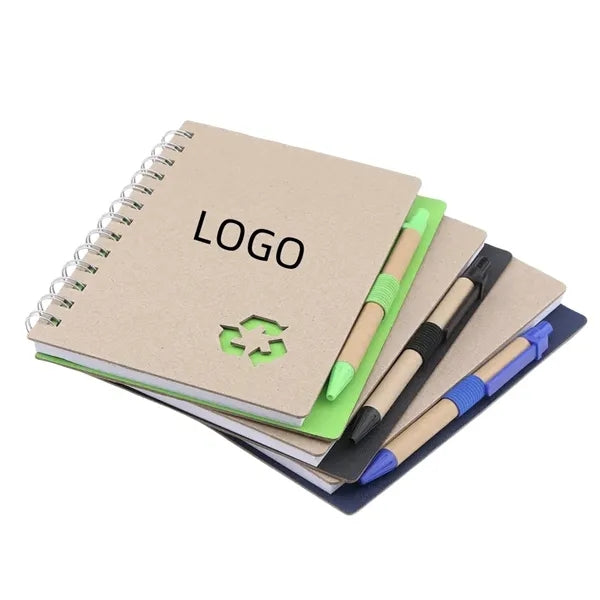 Eco-Friendly Recycled Spiral Notebook with Pen