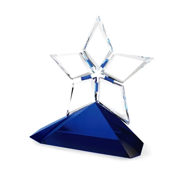 Clear Crystal Star Award on a Blue Base