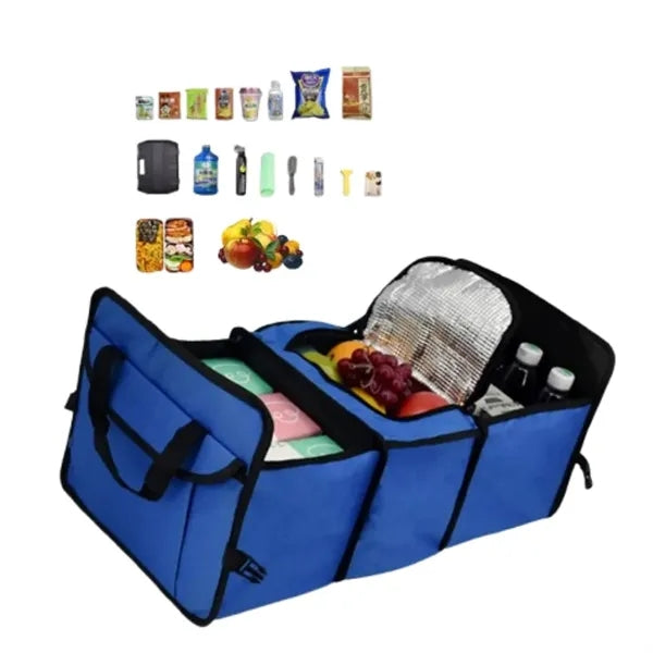Multi-Compartment Collapsible Car Trunk Organizer w Cooler