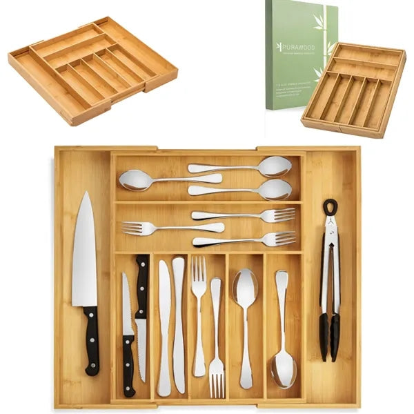 Bamboo Cutlery Flatware Organizer Expandable Kitchen Utensil