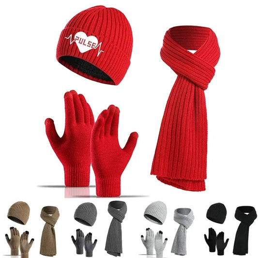 3 Sets Winter Hat Scarf and Touchscreen Gloves