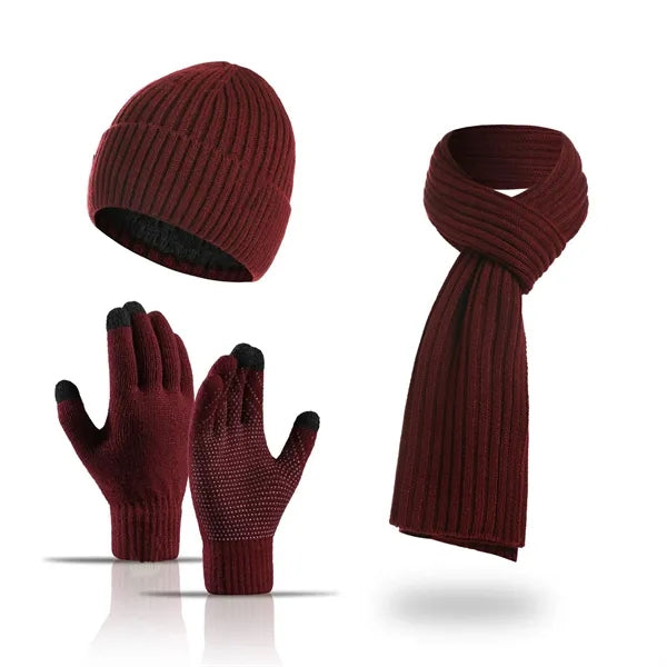 3 Sets Winter Hat Scarf and Touchscreen Gloves