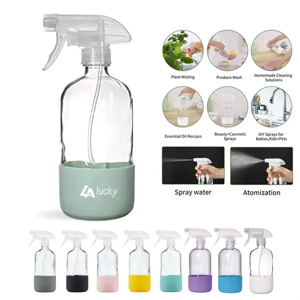 17oz Empty Clear Glass Spray Bottles Silicone Sleeve Protect