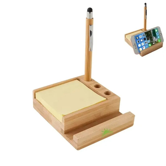 Bamboo Desk Organizer with Pen&Phone Holder and Sticky notes