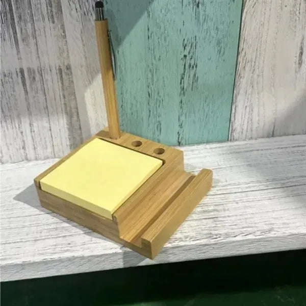 Bamboo Desk Organizer with Pen&Phone Holder and Sticky notes