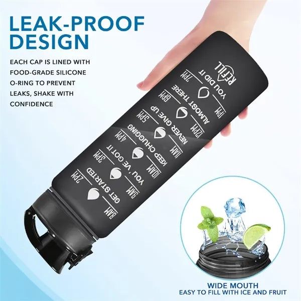 32 oz Sport Water Bottles with Times to Drink and Straw