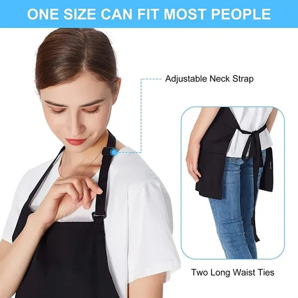 3 Pockets Unisex Adjustable Bibs Apron with Long Ties