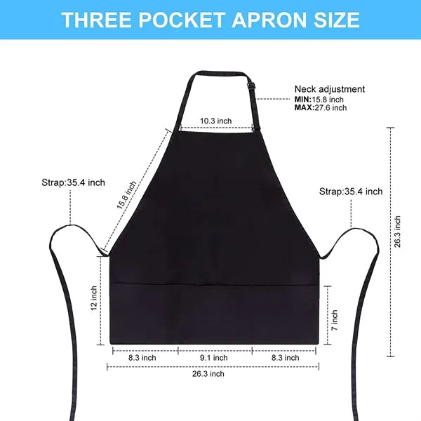 3 Pockets Unisex Adjustable Bibs Apron with Long Ties