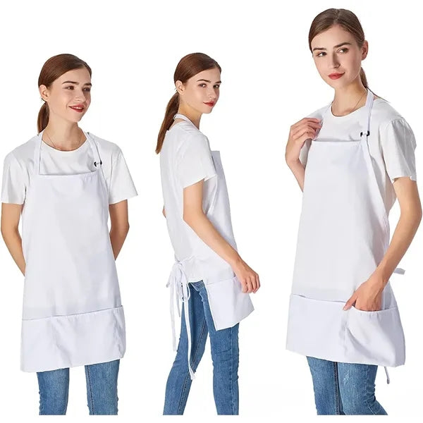 3 Pockets Unisex Adjustable Bibs Apron with Long Ties