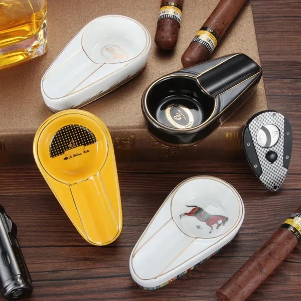 Portable Luxury Gilt Ceramic Cigar Ashtray Travel Ash Tray