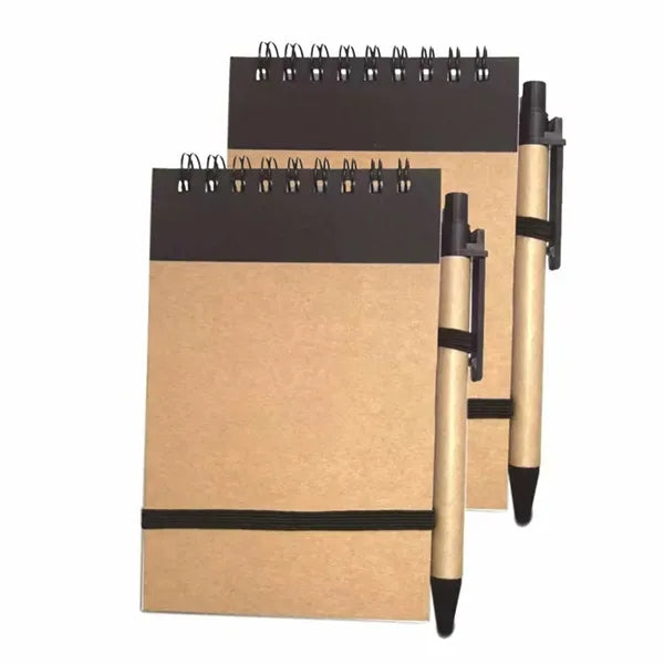 Kraft Spiral Notebooks with Ballpoint Pens