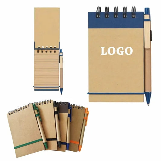 Kraft Spiral Notebooks with Ballpoint Pens