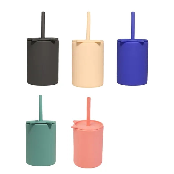 5 Oz Silicone Baby Cups With Straws and Lids