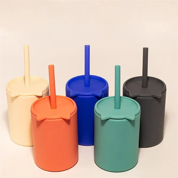 5 Oz Silicone Baby Cups With Straws and Lids