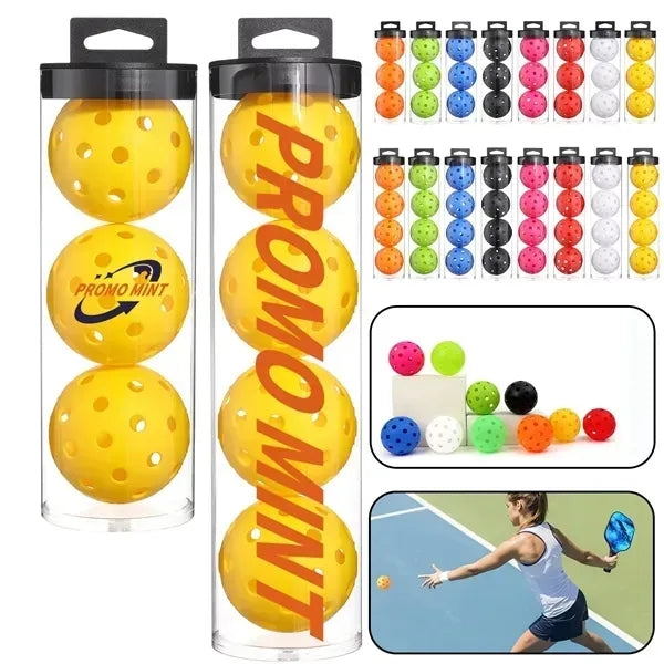 40 Hole Colorful Pickleballs 3 or 4-Pack in Clear Barrel