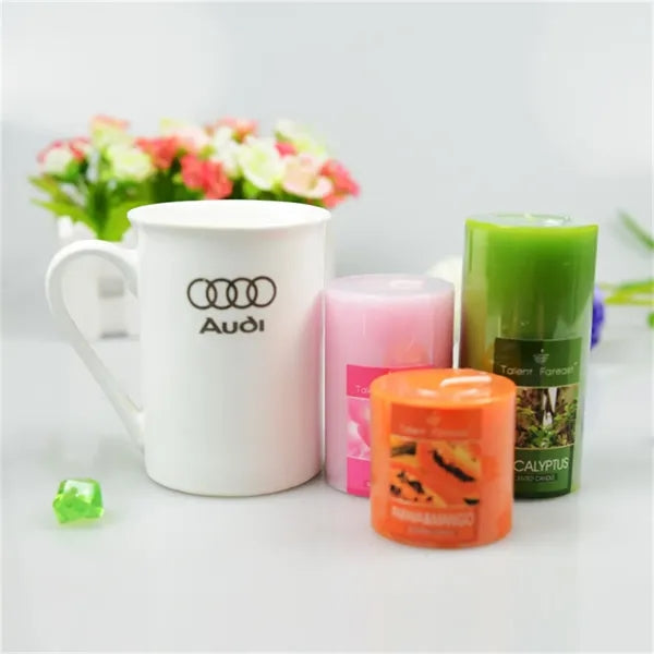 Scented cylindrical wax smokeless aromatherapy candles