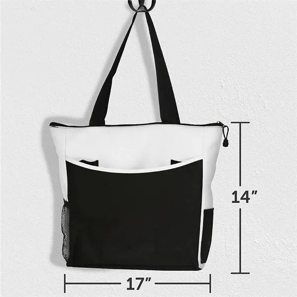 Two-Tone Tote Bag w/an External Pocket, Zipper Closure